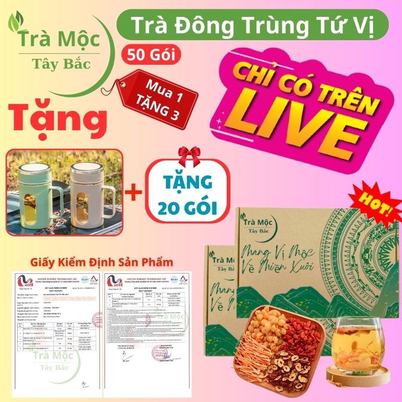 [Tặng 20 Gói – Tổng 50 Gói] Phích Pha Trà + Đường Phèn – Trà Tứ Vị Đông Trùng 30 Gói (Táo đỏ, Kỷ tử, Long nhãn, Đông trùng) tea chè nước trà | Trà Mộc Tây Bắc