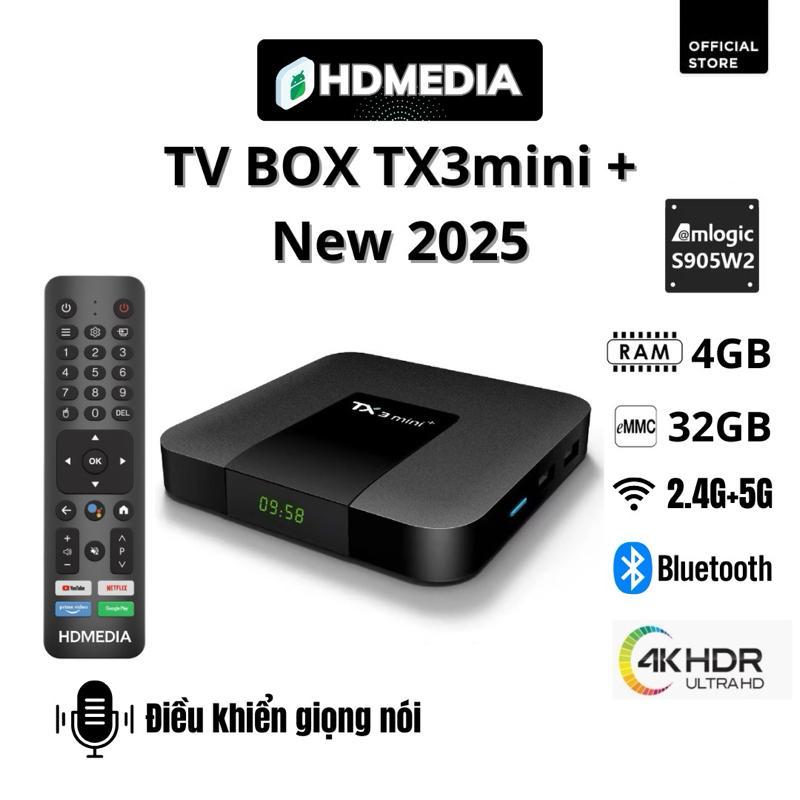 TV BOX HDMEDIA TX3 Mini 2025 RAM 4GB Bộ Nhớ 32GB Cpu S905W2 Điều Khiển Giọng Nói Bảo Hành 1 Năm