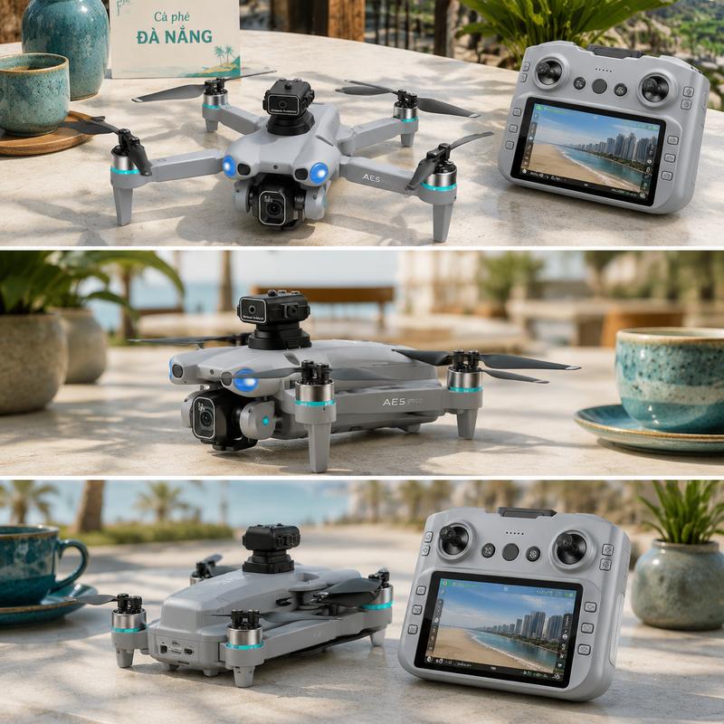 Flycam AE5Pro giá rẻ cho người mới, điều khiển có màn hình, tránh vật cản, định…