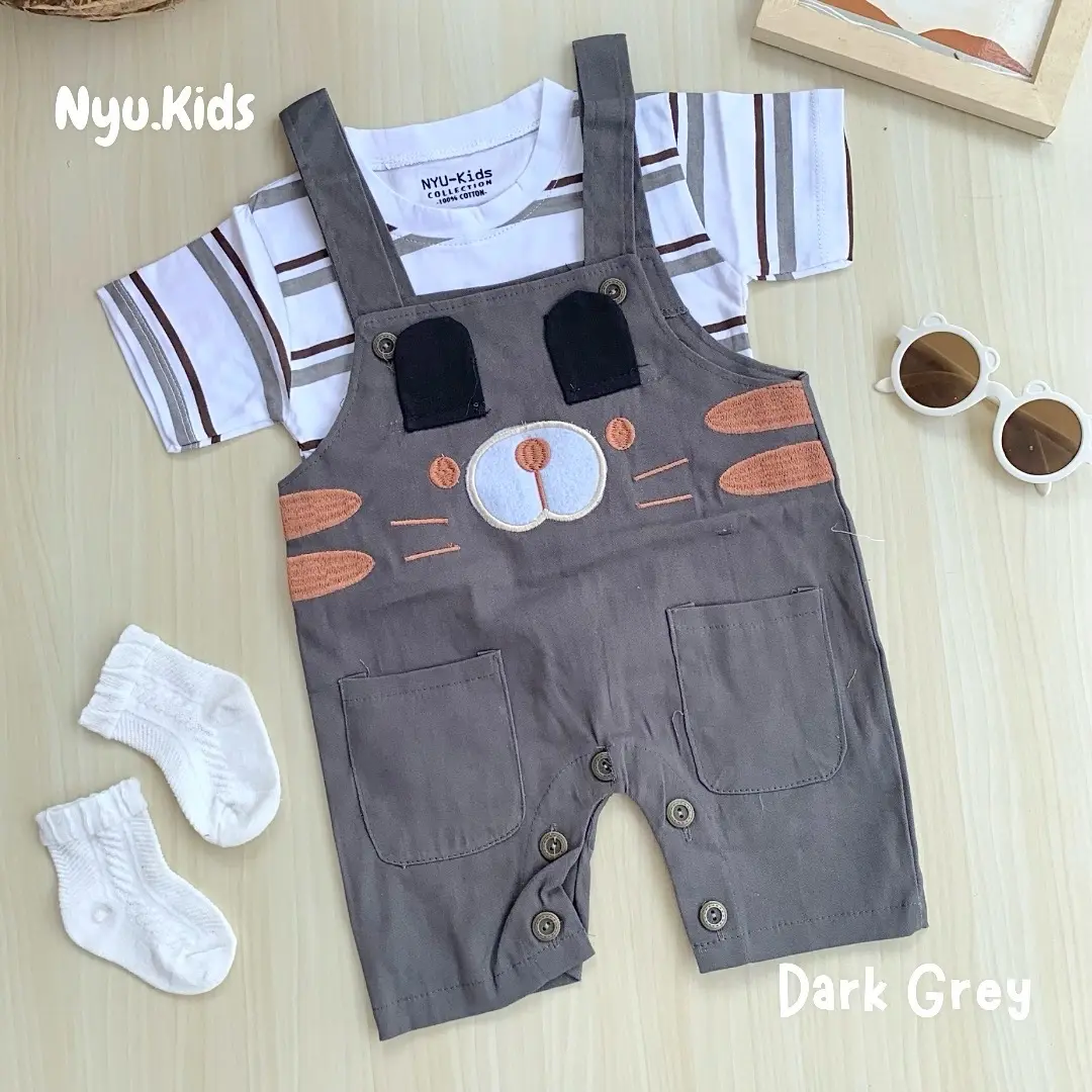 Nyukids - Overall SET Tiger Bayi Cowok 5 bulan - 18 bulan / One Set Bayi Setelan / Kodokan / Bahan Katun