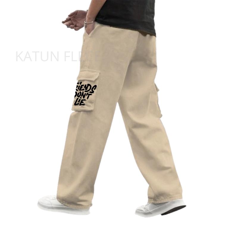 Celana Panjang Cargo Bahan Fleece Motif Friend Don't Lie Cargo Fleece Long Pants Celana Panjang Flecee Pria Wanita Warna Hitam Model Skena 2