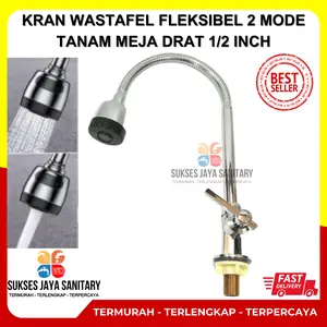 Kran Angsa Fleksibel Chrome Keran Cuci Piring Flexible Tanam Meja 2 Mode Semburan Air Drat Pipa 1/2 Inch Kran Sink