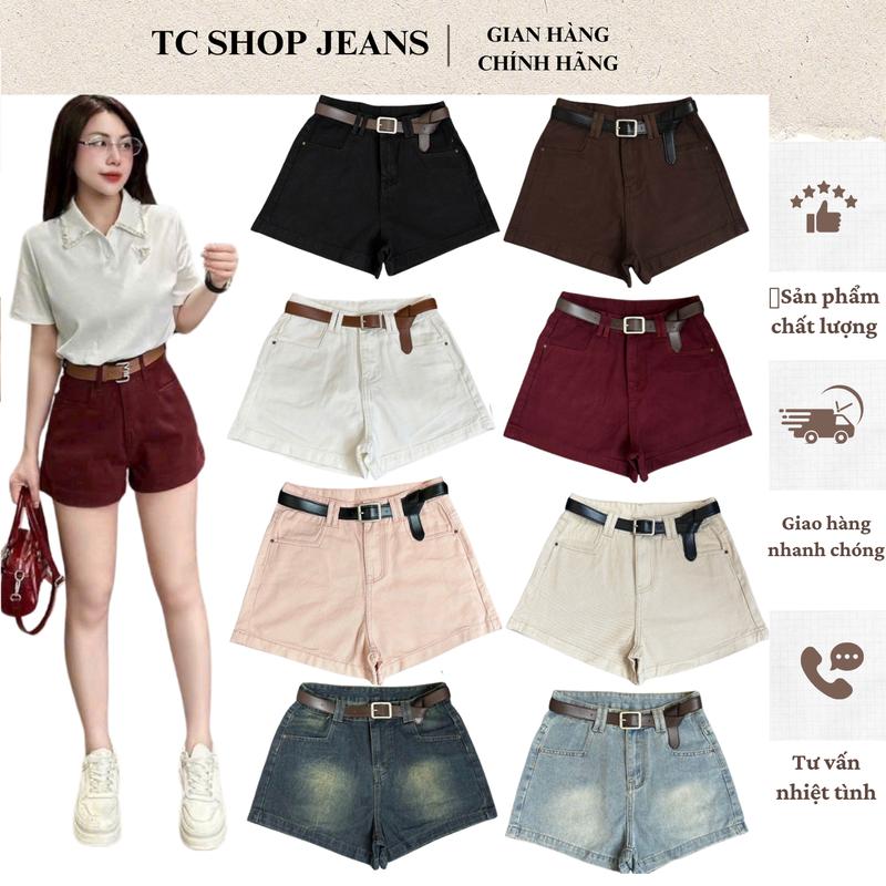 TCSHOPJEAN QUẦN SHORT JEAN NỮ BIGSIZE LƯNG CAO FORM CHỮ A MÀU ĐỎ  HOT TREND VẢI JEAN MỀM  QC 8801
