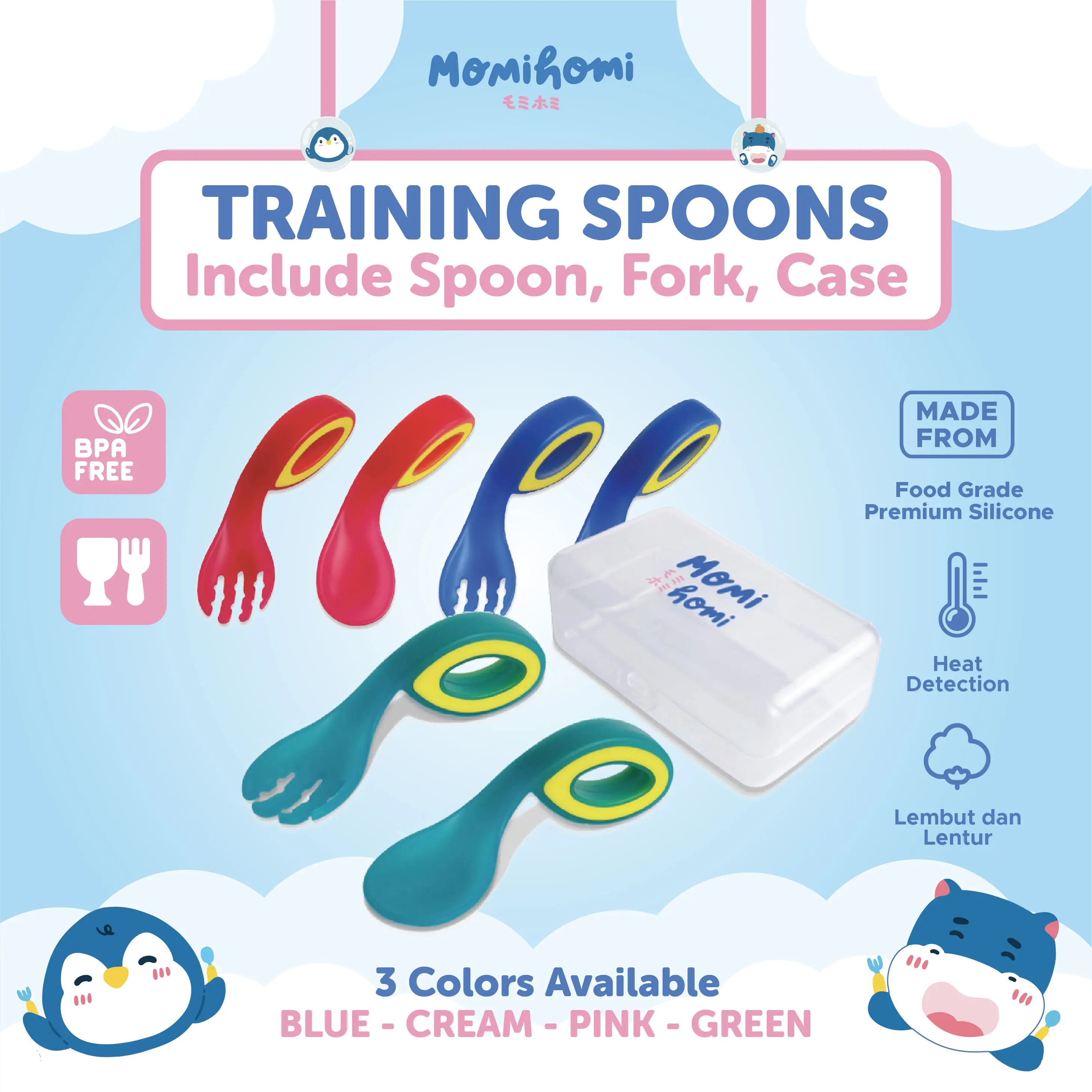 [PLASTIK LEBIH TEBAL] Sendok Makan Anak 3002 Sendok training bayi Peralatan Perlengkapan MPASI Training Spoon Dengan Sensor Panas Sendok Makan Bayi Belajar Makan Feeding Spoons Baby Mpasi Silicone Safety Sendok Makan & Garpu Set