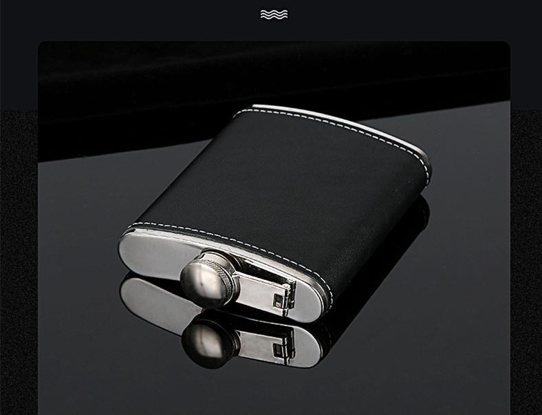 Product Introduction of 1PCS 6 OZ Portable Stainless Steel Hip Flask PU Leather Metal  Wine Bottle Outdoor Russian High-end Hip Flask  Black Leather Wrap Drinkware Bottled Tumblers Water Bottles camping  chair 2
