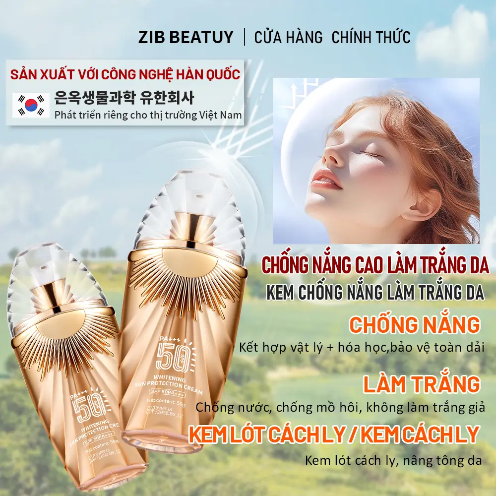 Kem chống nắng dưỡng trắng da SPF50 PA+++ Chống nắng hiệu quả dưỡng ẩm kiềm dầu không trôi phù hợp cho nữ sinh viên nhân viên văn phòng