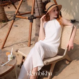 KLAMBIKHU - Halter neck scallop one set (tidak nerawang) Setelan Baju Kulot Casual Linen Nyaman