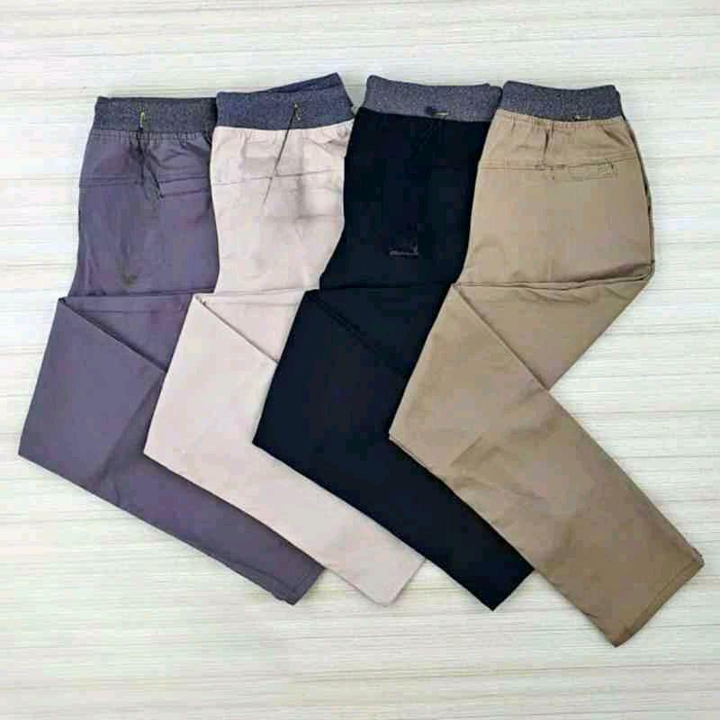 Hemat Isi 2 Celana Chino Panjang Pants Slimfit Stretch Pinggang Karet Celana Pria Dewasa Distro Nyaman 8