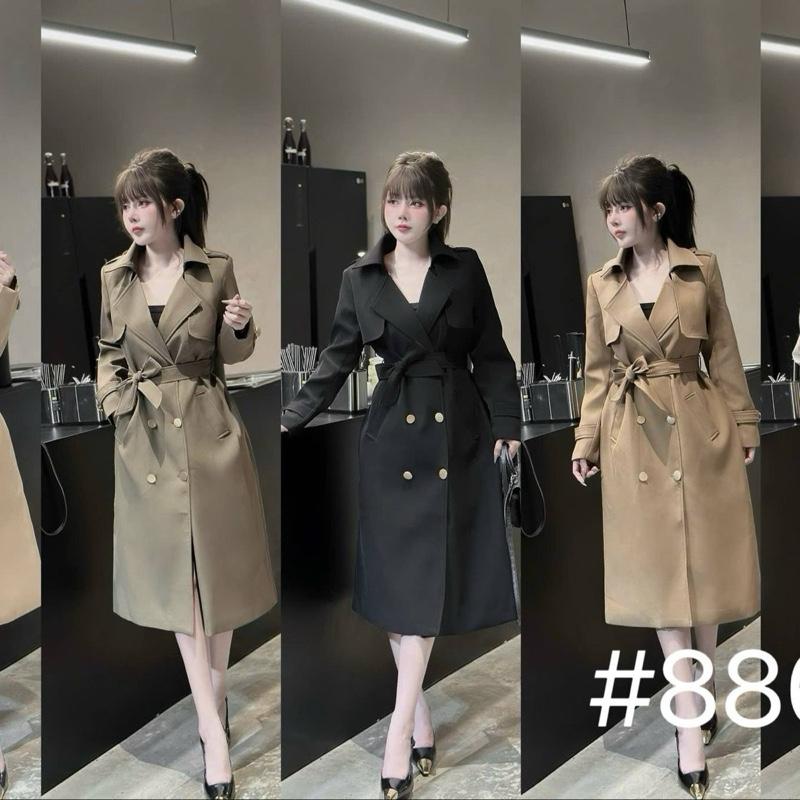 ÁO KHOÁC MANGTO DÁNG DÀI Mã 8860 THỜI TRANG NỮ 6 CÚC ĐỒNG Mùa đông Jacket Women Có Cổ Top Kaki Kem