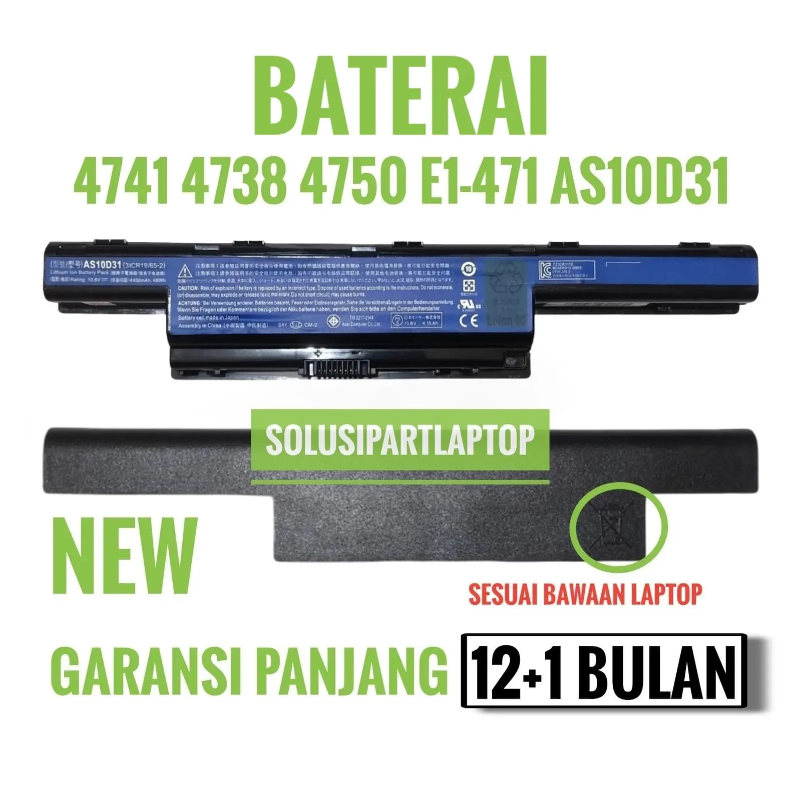 BATERAI untuk laptop  4738 4741 4750 AS10D31 OR1