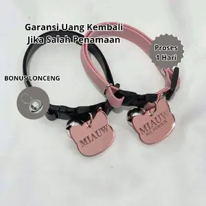 KALUNG KUCING CUSTOM NAMA | BAHAN KULIT PREMIUM | LIONTIN AKRILIK ROSEGOLD MODEL KEPALA KUCING