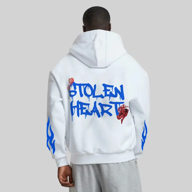 DTRT - Hoodie Pria Boxy Fit Tangan Oversize Putih Sweater Fleece Tebal Original Sablon Printing Stolen Heart Jumper Distro - Free Gift 2