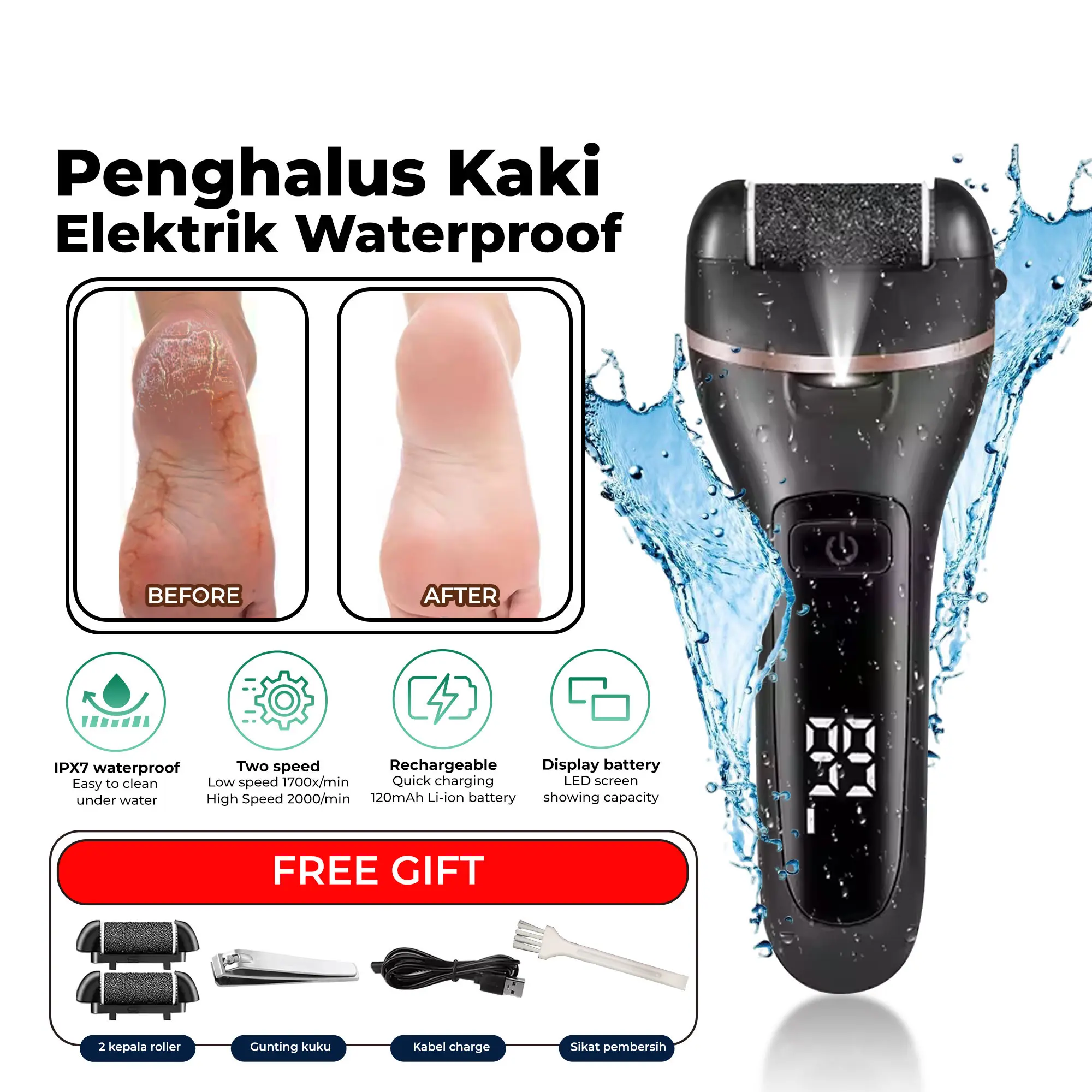 107 Home Penghalus Tumit Kaki Anti Air Penghalus Kaki Elektrik Untuk Kulit Mati Dan Kapalan Callus Remover Pedicure