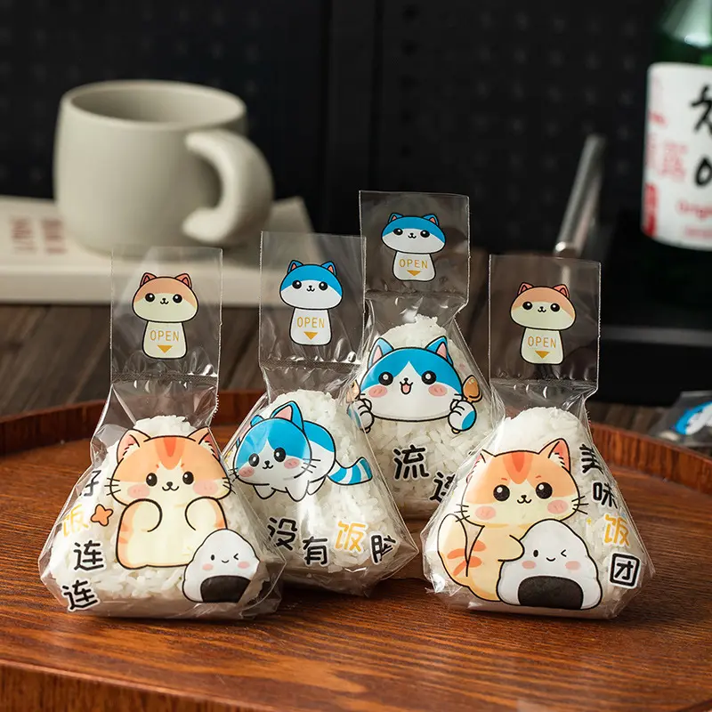 Túi Đựng Cơm Nắm Hình Tam Giác, Túi Đựng Bao Bì Tách Rời Dễ Rách, Cấp Thực Phẩm, Thích Hợp Làm Khuôn Làm Nóng Bằng Vi Sóng, Thiết Kế Hoạt Hình Dễ Thương, Phong Cách Sushi Nhật Bản 1