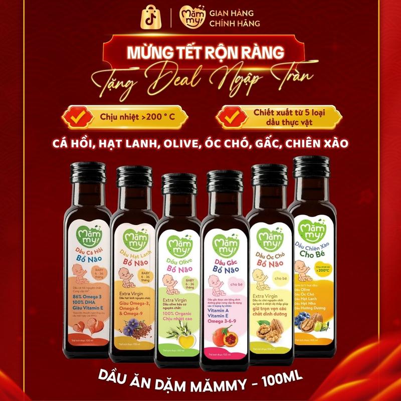  Dầu Ăn Dặm MĂMMY  Cá Hồi Nauy Hạt Lanh Trung Đông Dầu Olive Ý Óc Chó Gấc Bơ  Bổ Sung DHA Omega Giúp Cho Bé Từ 6 Tháng Phát Triển Trí Não Chai 100ml 