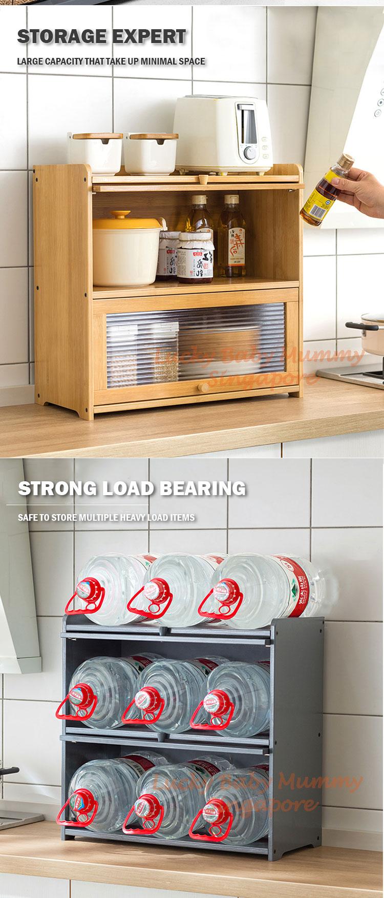 Product Introduction of Kitchen Bamboo Cabinet with Acrylic Flip Door Transparent Storage Counter Dining Household Cupboard 19