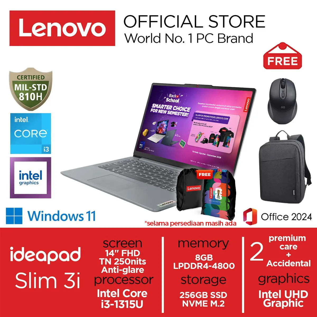 Lenovo Ideapad Slim 3i i3-1315U 256GB SSD 8GB Win11+OHS