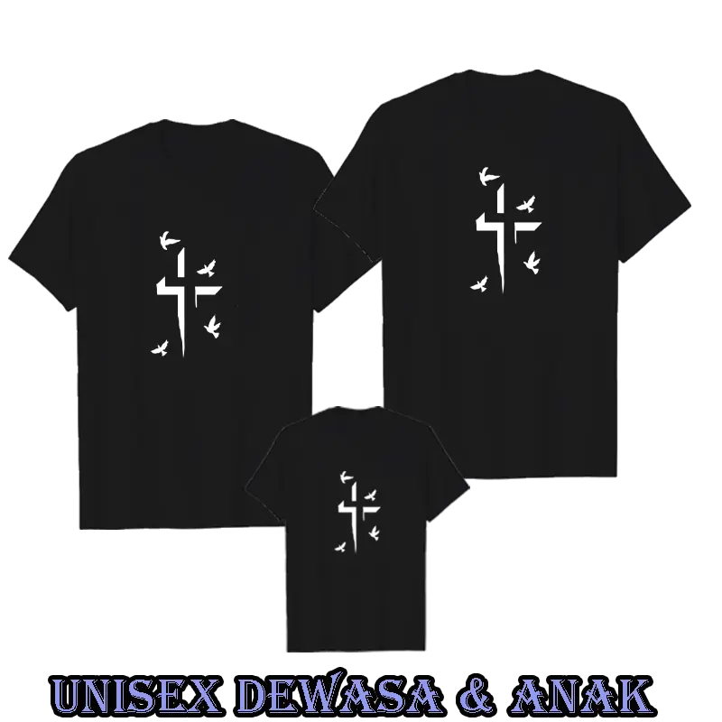 Kaos Baju Keluarga Rohani Natal Salib Kaos Gereja Anak Anak Baju Dewasa Unisex Lengan Pendek 1