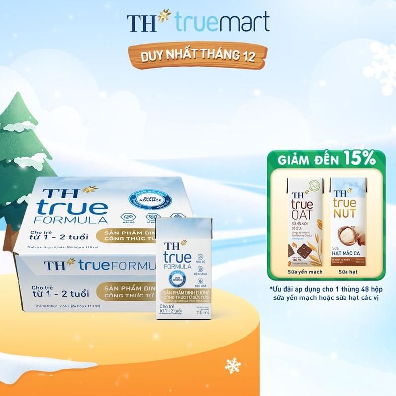  Thùng 24 hộp sản phẩm dinh dưỡng công thức từ sữa tươi cho trẻ từ 1 đến 2 tuổi TH true FORMULA 110 ml  110 ml x 24  