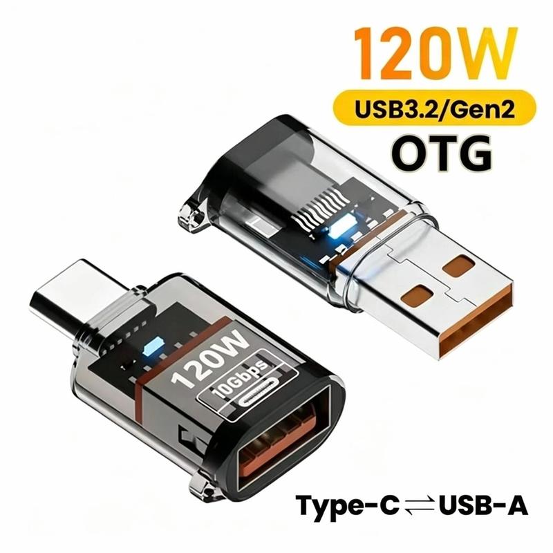 Bộ chuyển đổi Type‑C sang USB 3.0 OTG, sạc nhanh 120W, tốc độ dữ liệu cao lên đến 10 GB và truyền âm thanh; tương thích với iPhone 17/16/15, máy tính để bàn, máy tính bảng, samsung và huawei; bộ chuyển đổi USB‑C.