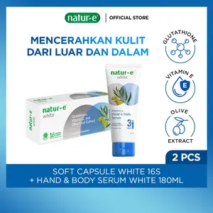 Natur-E Paket Inside-and-Out - White Soft Capsule 16s + Hand & Body Serum 180ml - Skincare & Suplemen Kecantikan Dengan Vitamin E & Glutathione - Membantu Menjaga Kesehatan Kulit dari Dalam
