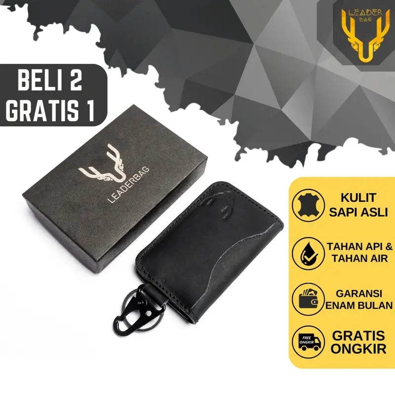 Dompet STNK Mobil Kulit Sapi Asli Leaderbag Terbaru Warna Hitam Waterproof Atau Gantungan Kunci Kendaraan Motor Premium Multifungsi PABLO 0