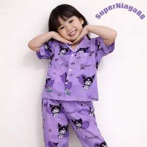 SuperNiaga88 Setelan Piama Anak Perempuan Usia 1-10 Tahun Motif Kuromi Warna Ungu Nyaman dan Lembut