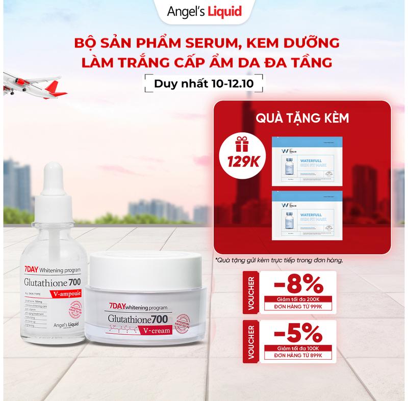 [LIVE] Bộ Đôi Serum, Kem Dưỡng Hỗ Trợ Trắng Da, Cấp Ẩm Đa Tầng Angel's Liquid Glutathione 700mg + 5% HA