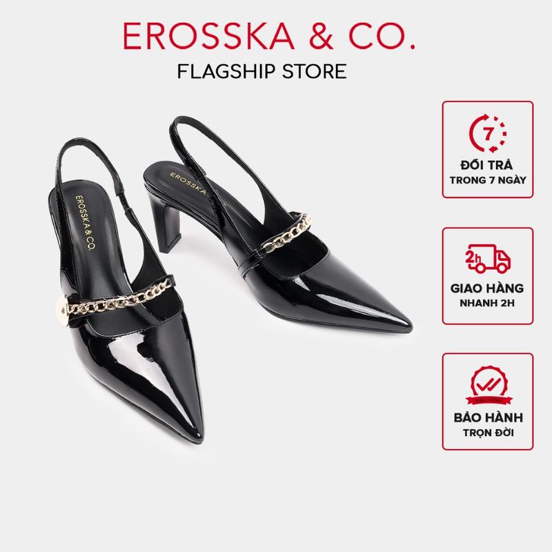   EROSSKA  CLS - Giày cao gót nữ mũi nhọn phối xích kiểu dáng đơn giản thanh lịch màu đen - EH048 