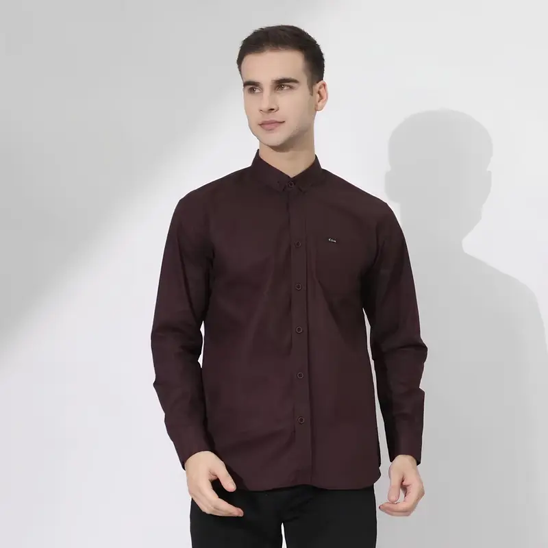 Kemeja Burgundy Pria Polos Lengan Panjang Premium Katun Sigaret Slim fit Baju Kerja Formal kantor Casual Dewasa Basic 0