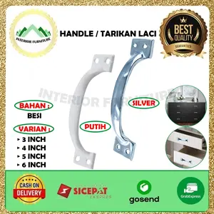 Tarikan Laci Handle Besi Lemari Door Pull 3inch 4inch 5inch 6inch / Gagang Tarikan Pintu Laci Lemari Kabinet Warna Putih & Silver