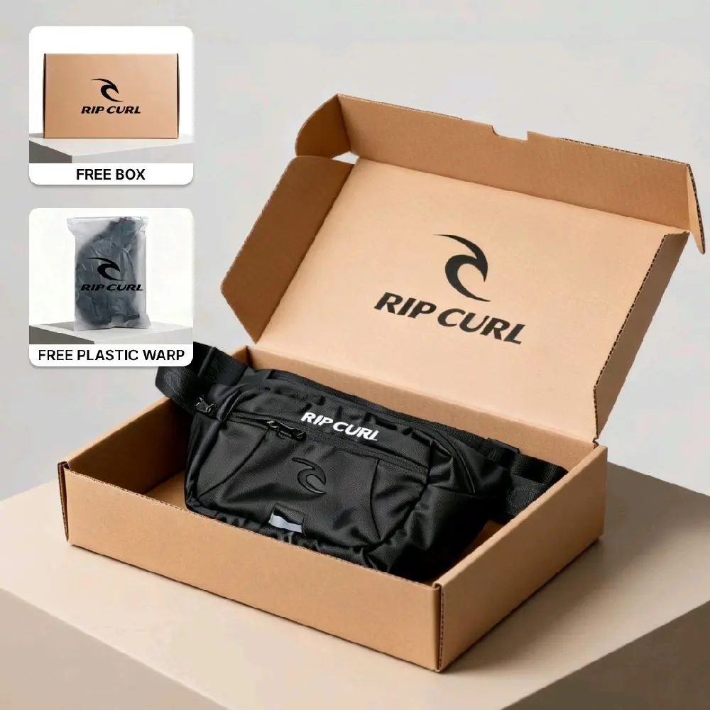 RIPCURL WAISTBAG PREMIUM Hitam Tas Pinggang Pria Bahan Cordura Logo Besi Original dengan 1 Kantong Utama & 1 Saku Depan Resleting untuk Aktivitas Sehari-hari Selempang Slingbag