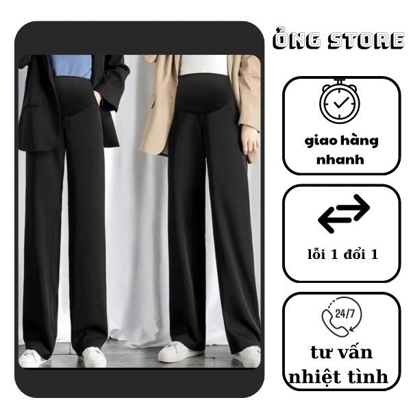Quần Bầu Ống Suông Chất UMI Hàn co dãn thấm hút mồ hôi tốt, có chun chỉnh bụng. Phù hợp mẹ bầu dưới 1m6