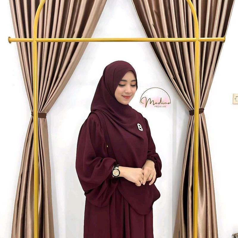 MDN - Set Syar'i Pashmina Oval Gamis Wanita Bahan Crinkle/oversize Airflow Muslim Dress Jilbab Syar'i Polos Syari jumbo 6