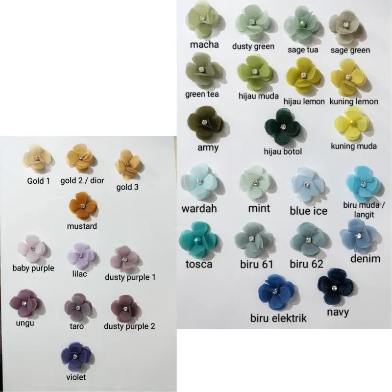 Aplikasi bunga semanggi juntai 4cm -bunga 3D -kebaya -payet -organza -gamis -jahit 3