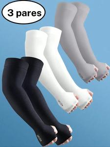 3 pares de mangas para brazo unisex, cálidas, mangas deportivas unisex, con protección solar y anti‑UV, cobertura de la mano, soporte, adecuadas para correr, pescar, andar en bicicleta, deportes, verano