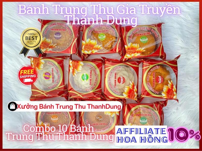 COMBO 10 Bánh Trung Thu Thanh Dung 180g Mix Vị - Ngon Bổ Rẻ ( Vị - Nhân: Thập Cẩm -Trà Xanh - Cốm- Sầu Riêng- Khoai Môn - Sữa Dừa - Đậu Xanh )