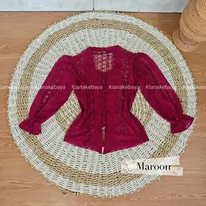 (HANYA KEBAYA) Baju Kebaya Brokat Malika Bet Pecah Lengan Kerut Bali Wisuda Modern Atasan Wanita