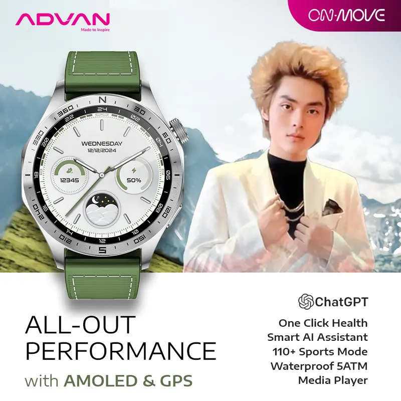 [Exclusive Riccie Nick] ADVAN Smartwatch On Move GPS AI ChatGPT Assistant Amoled 1.43" AOD Bluetooth Call Waterproof Tahan Air 5ATM Jam Tangan Pintar 0