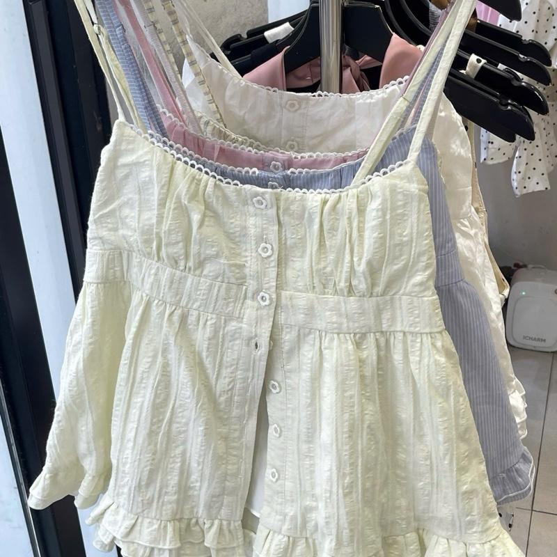 Áo Hai Dây Dáng Xoè Viền Ren Babydoll - Ngại Ngùng v.2