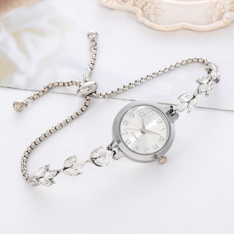 Jam Tangan Serut Wanita Mewah Simple Elegan Model Bulat Rantai Bunga quartz stainless jarum watches 2