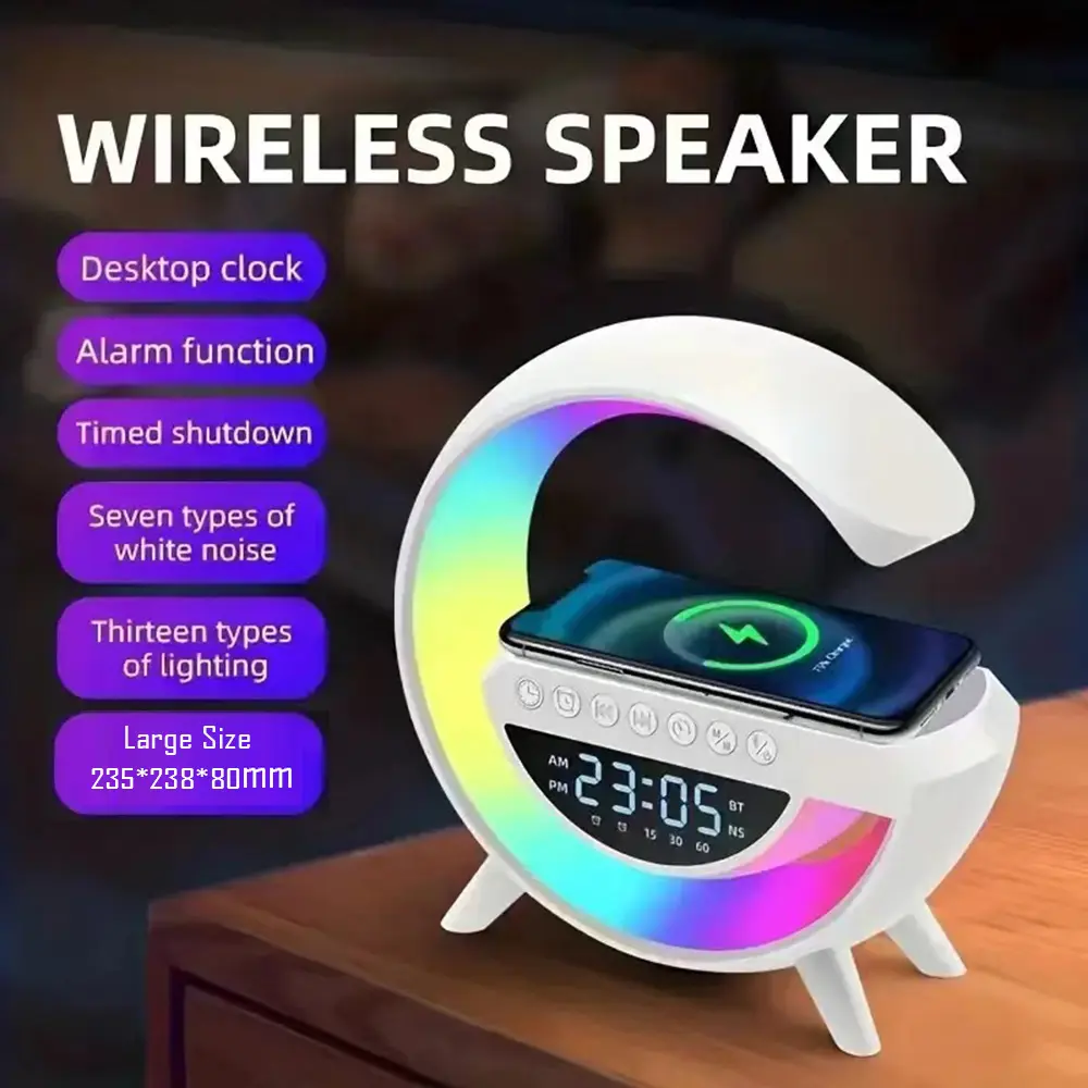 【SG READY STOCK】RICHMENT LED Desk Table Lamp with Wireless Charger + FM Radio Atmosphere Lamp Bluetooth Speaker Alarm Clock for GiftLED Desk Table Lamp with Wireless Charger + FM Radio Atmosphere Lamp Bluetooth Speaker Alarm Clock for Gift