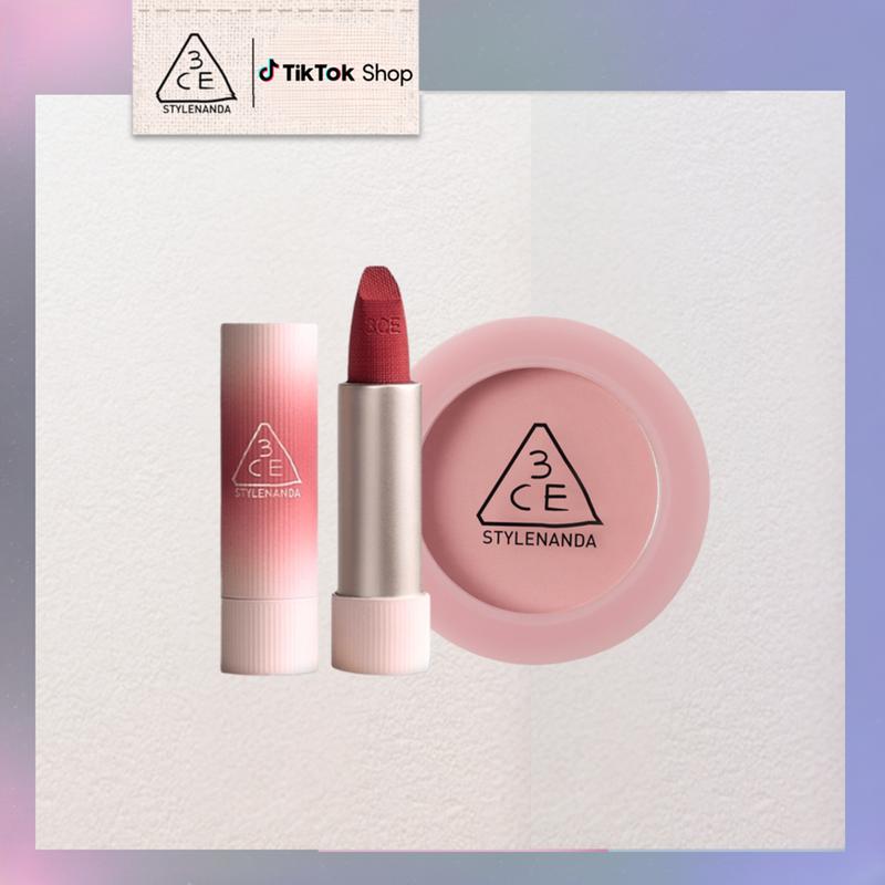 BỘ SẢN PHẨM Son len mịn lì nịnh Môi 3CE Cashmerehug Lipstick và Phấn Má Hồng Mịn Lì 3CE Face Blush