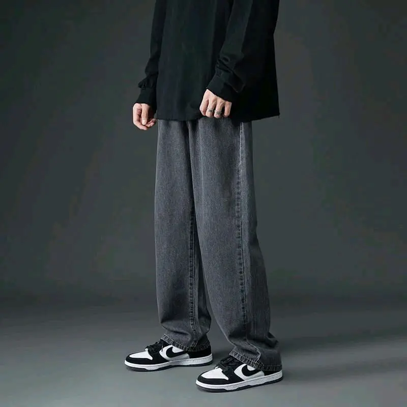 Celana jeans pria baggy pants korean style oversize loose snow jeans straight kulot boyfriend jeans longgar Oversize Baggy Panjang Denim Biru Nyaman Santai Hitam regular Loose-fitting Keren