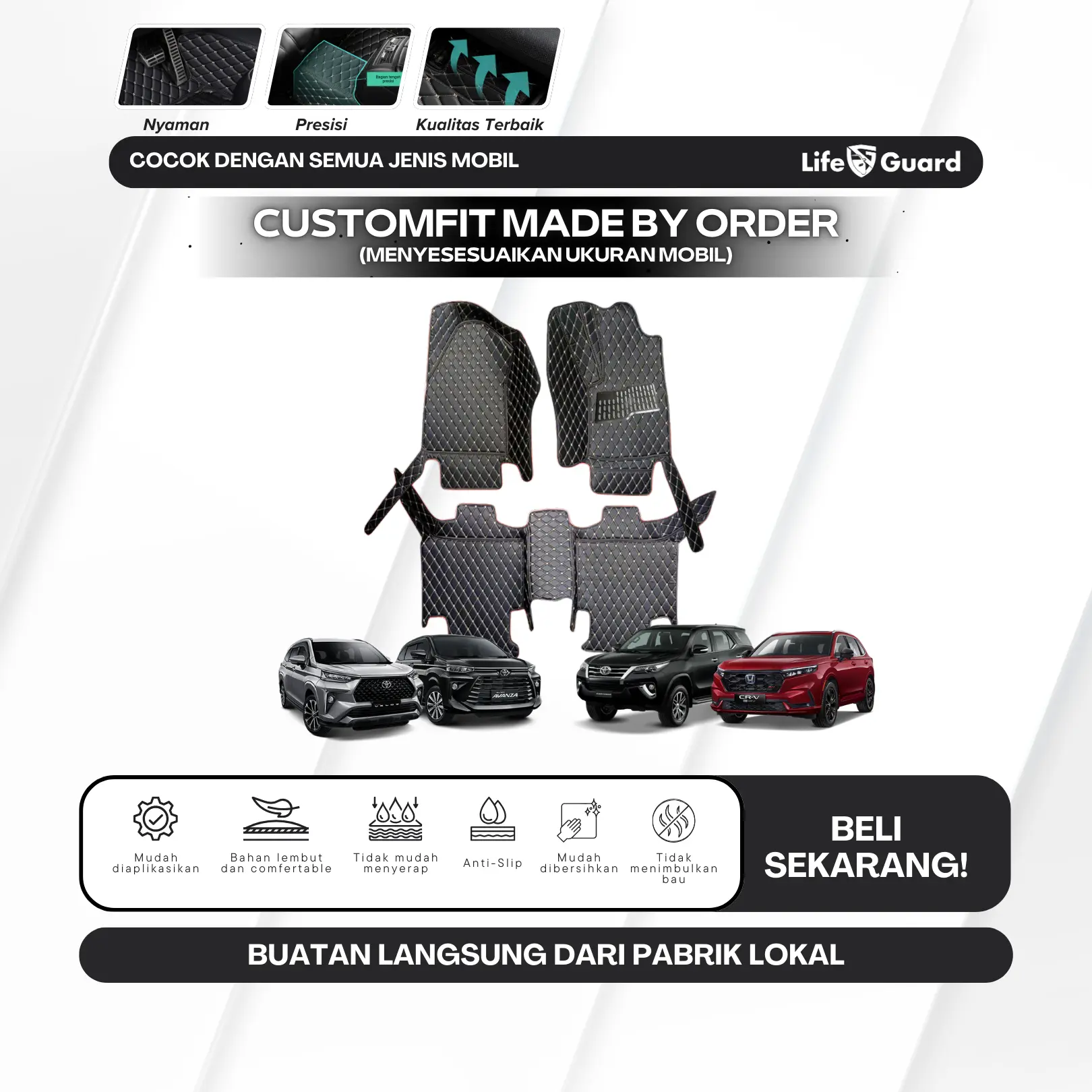 [LIFEGUARD] Lifeguard Customfit Carmats Made by Order / Karpet Mobil Custom Sesuai Ukuran Mobil - PU Kulit Sintetis tebal premium