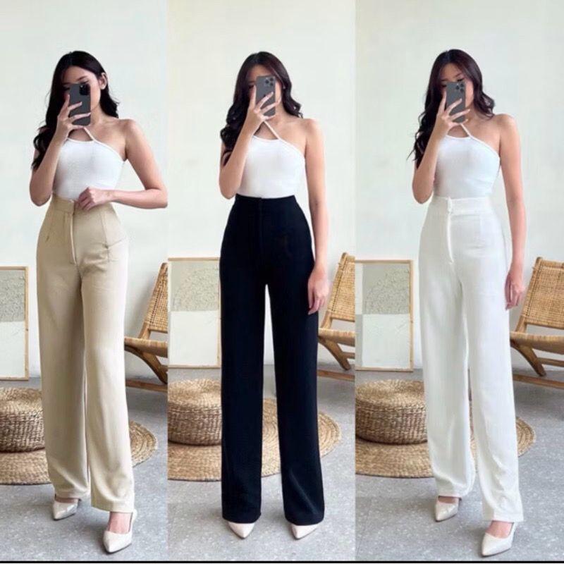 Cozie Knit Loose Pants-Celana Highwaist Panjang Kulot Rib Premium Celana Panjang Korean Style Anti Kusut Karet Melar 0