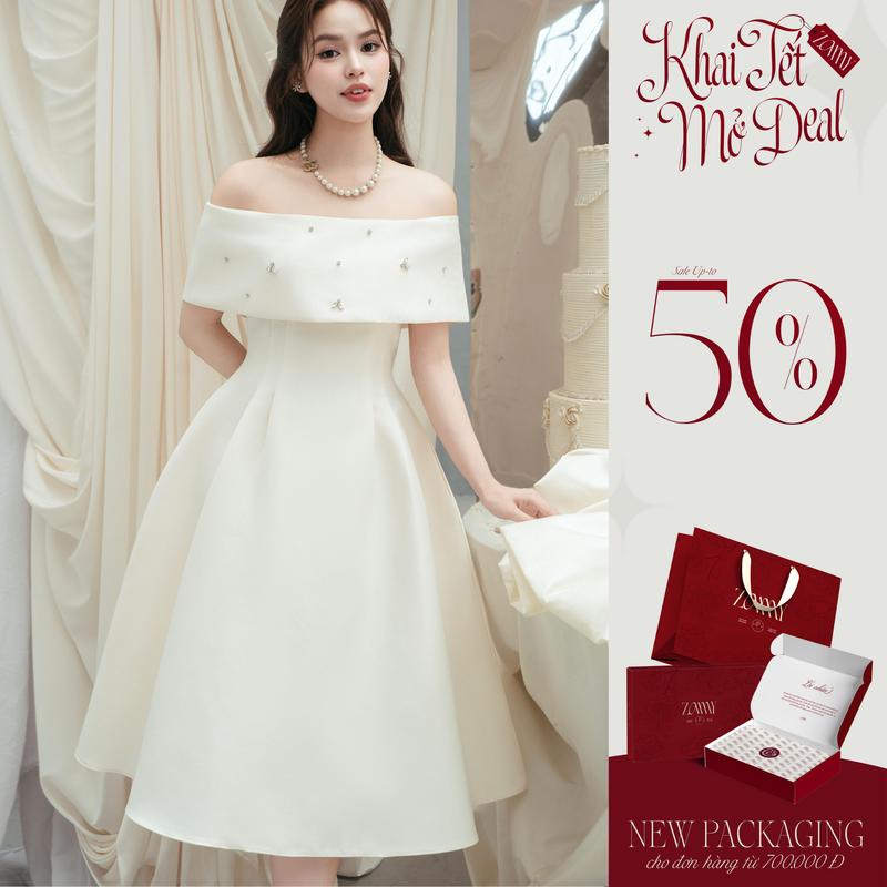 ZAMY SHOP - Váy TK tafta trễ vai đính đá tiểu thư đầm đi tiệc đẹp cho nữ đầm đi tiệc sang chảnh 2025 váy xinh đi tiệc nhiều màu