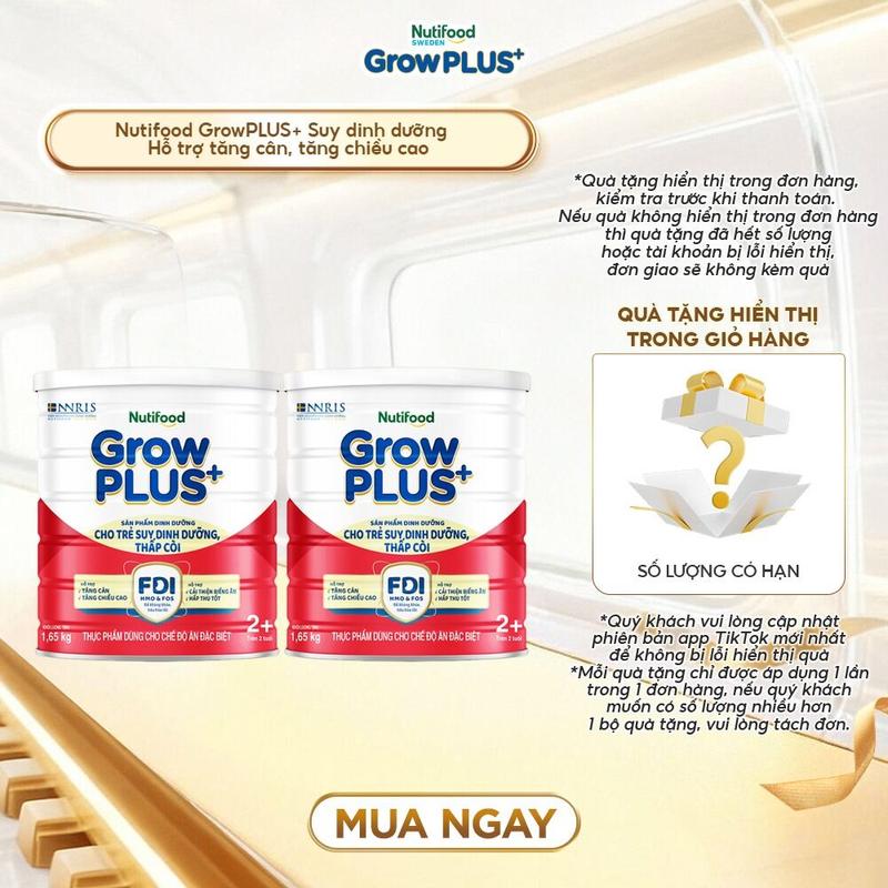   2+  Combo 2 Lon Sữa Bột Nutifood GrowPLUS+ Suy dinh dưỡng 1.65kg  mới  - Hỗ trợ Tăng Cân Tăng Chiều Cao- Link chính  Bao bì tuỳ đợt nhập hàng  