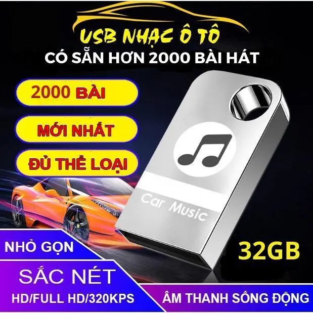 USB âm thanh trên ô tô, RAM 32G-HD, có 2.000 bản nhạc và video âm nhạc được trả tiền cao