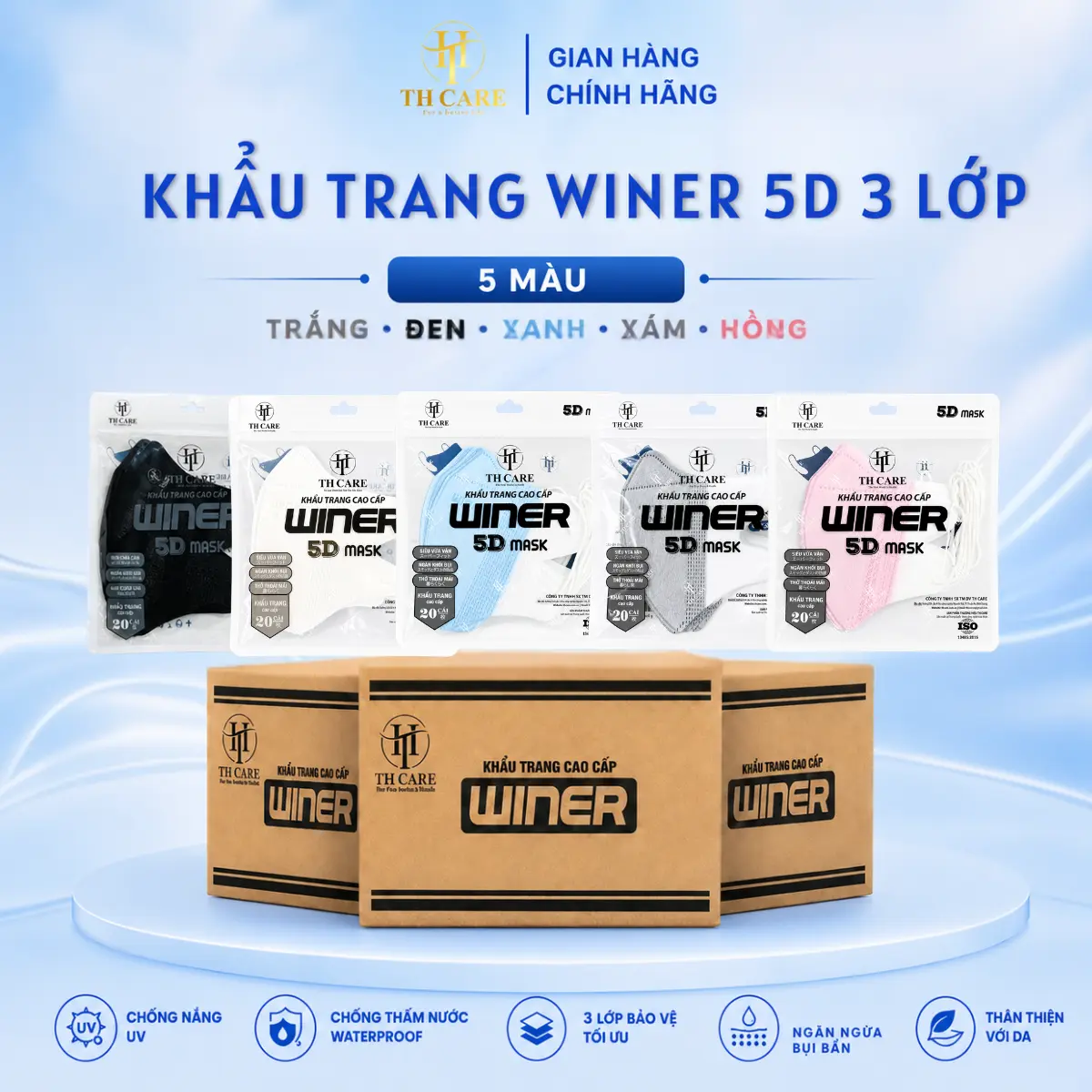 [TÚI ZIP] COMBO 100-200 Chiếc Khẩu Trang WINER 5D Chống Nắng UV & Bụi Mịn - Vải Không Dệt An Toàn - Dây Đeo Mềm Mại Êm Tai